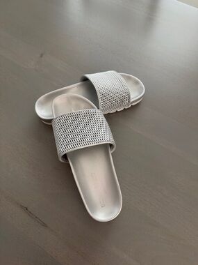 J Slides Silver Mesh Slide Sandals